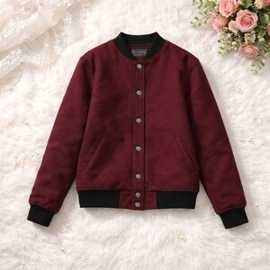 21 Men Burgundy Bomber Jacket – Varsity Style Casual Jacket Size S